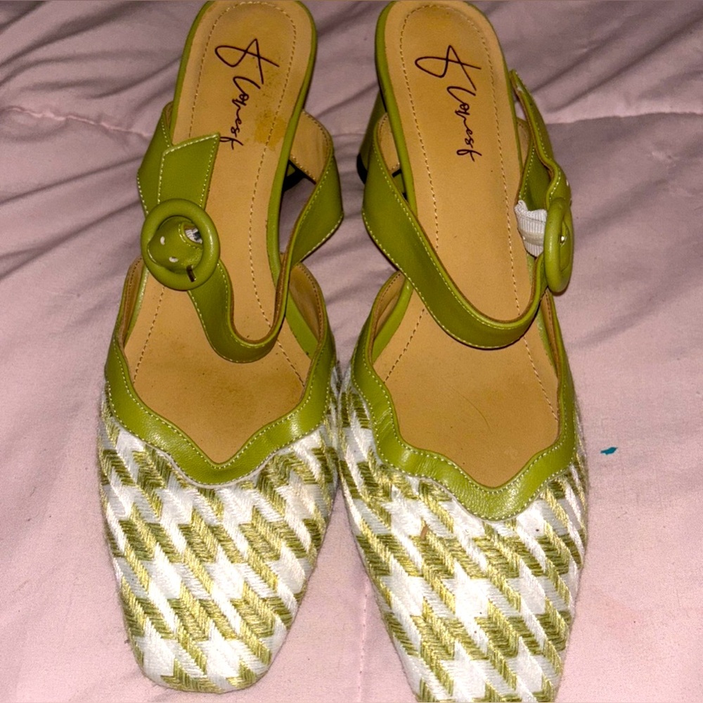 green ankle strap heels